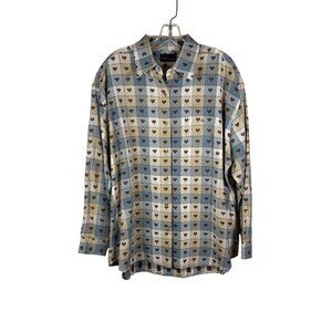 CST Blues Shirt Heart Grid Pattern Size 2X Cotton Streetwear Indie Retro